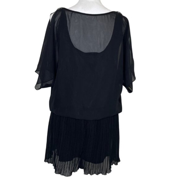 Xscape Women's Beaded Shoulder Slit Sleeve Chiffon Pleated Cocktail Mini Sz 8 - Picture 2 of 6
